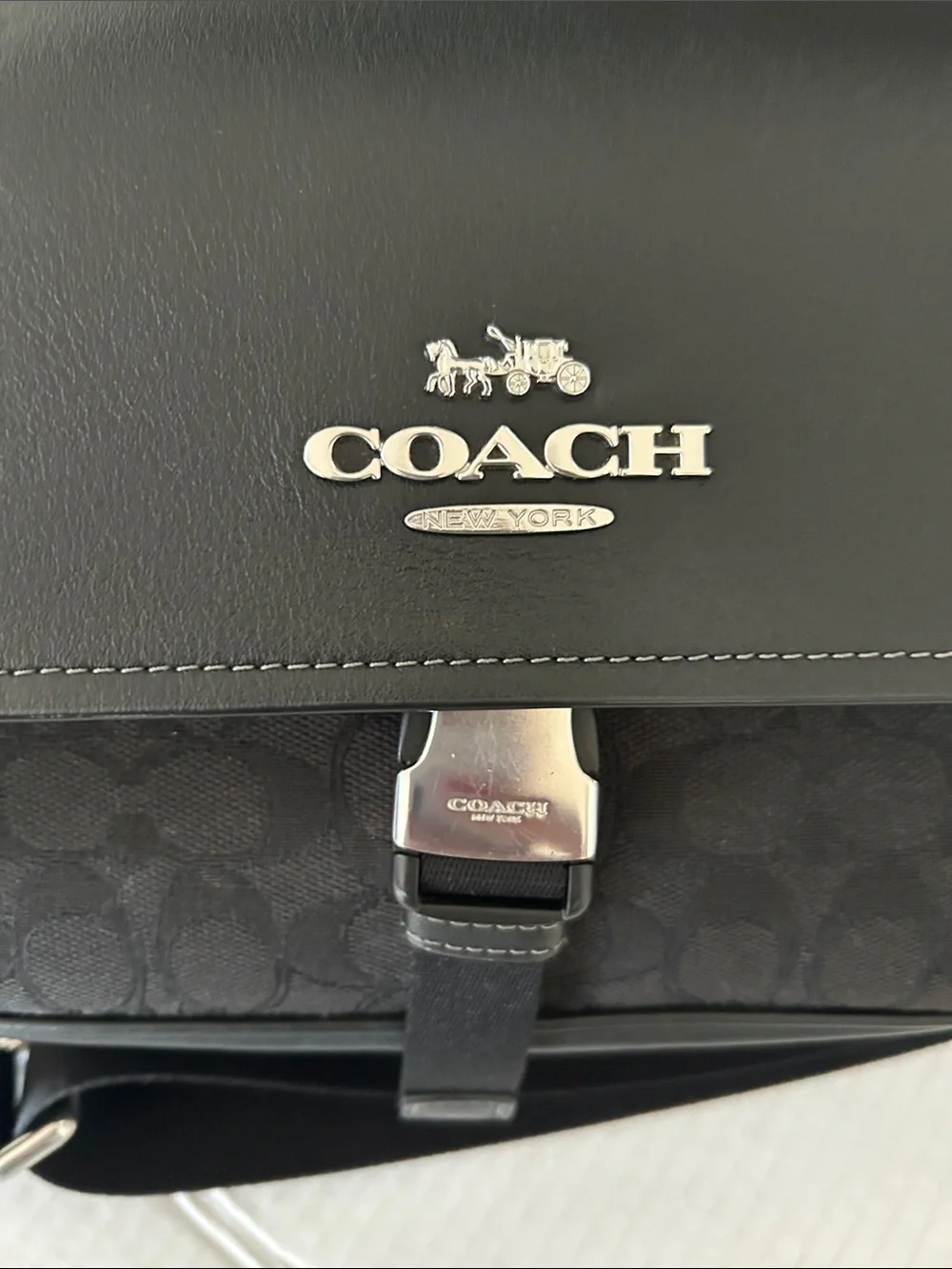 Coach Black Signature Messenger Bag with Branded Strap